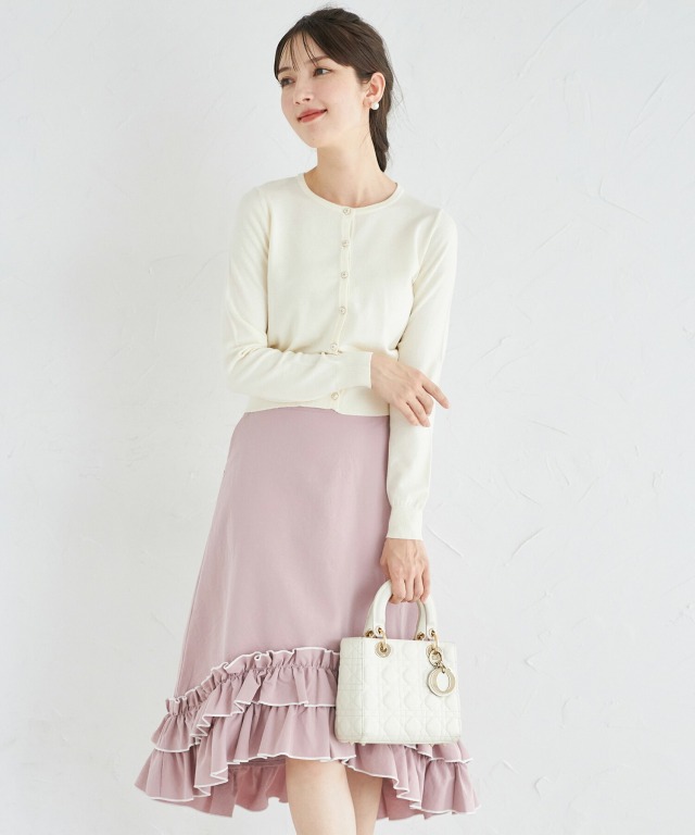 裾フリル切り替え配色フレアスカート