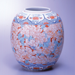 提灯花瓶－赤濃牡丹尽くし