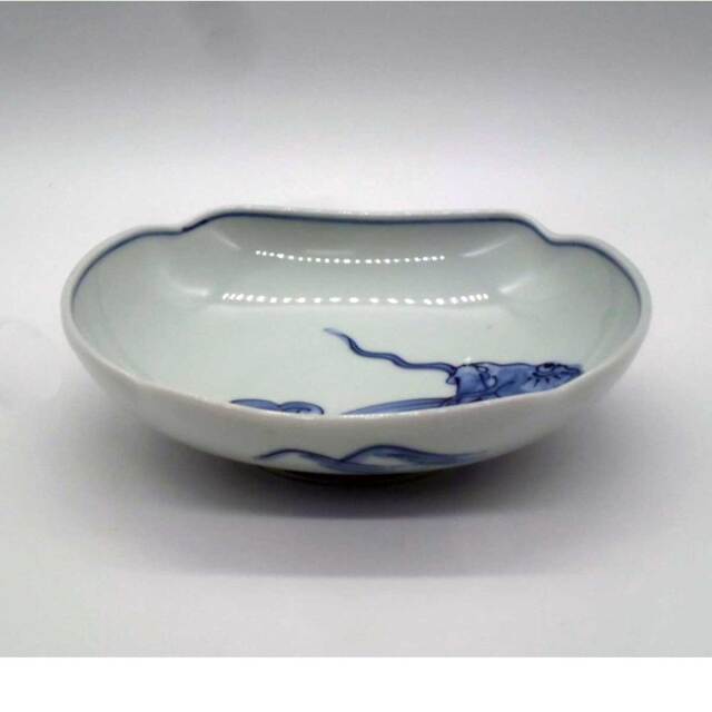 有田焼 呉須絵 波鯉 木甲皿