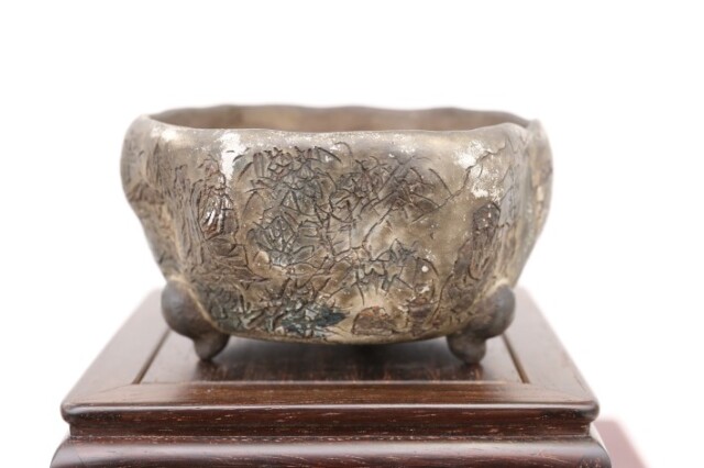 茶山 高級盆栽鉢 A3628☆陶器鉢 ミニ盆栽 小品盆栽☆「送料無料」浦部