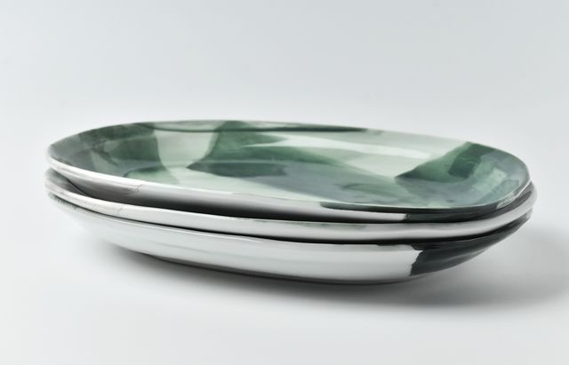 古川桜 29 銀彩緑呉須刷毛目楕円皿 ｜ 暮らしのうつわ花田 和食器 通販