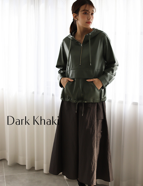 ウォッシャブルフェイクレザーハーフZIPパーカー(132416)