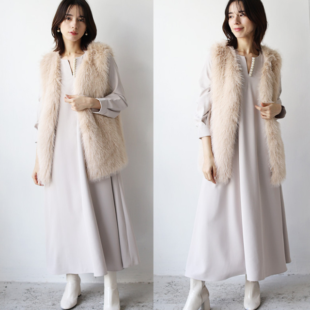 パールネックジョーゼットワンピース(KY-0006)