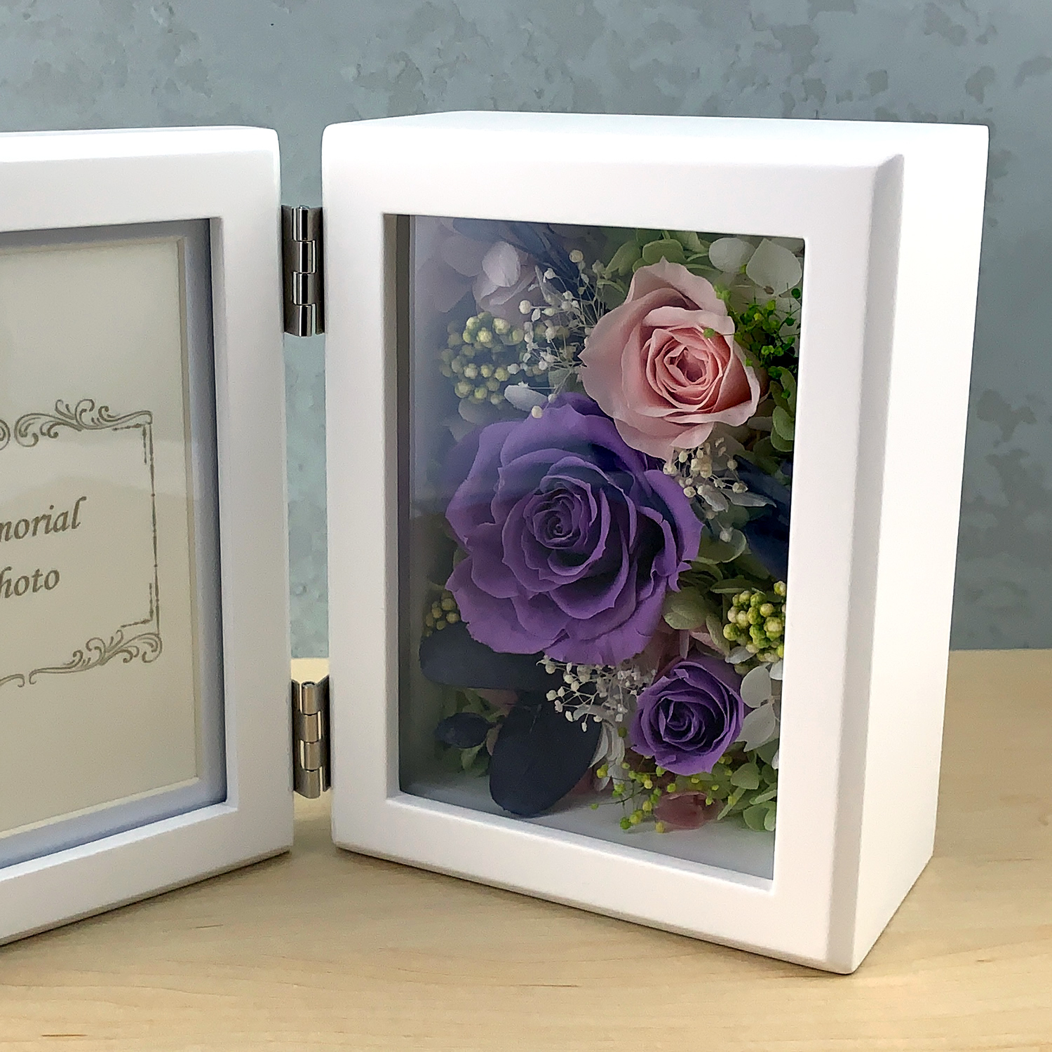 フォトフレーム 写真立て ローズ パープル L判｜お供え用プリザーブド
