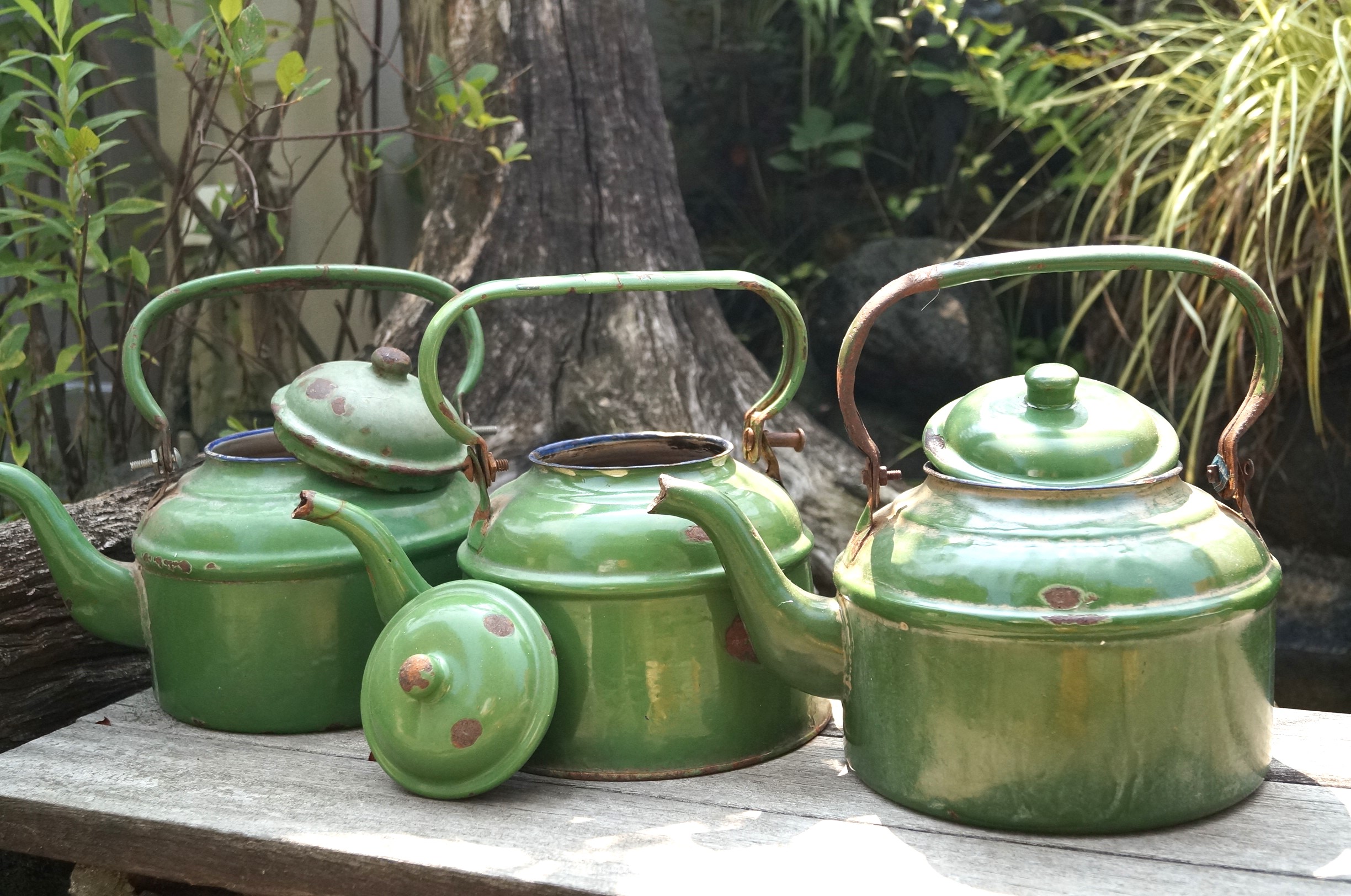 アンティーク】ホーローグリーンケトル