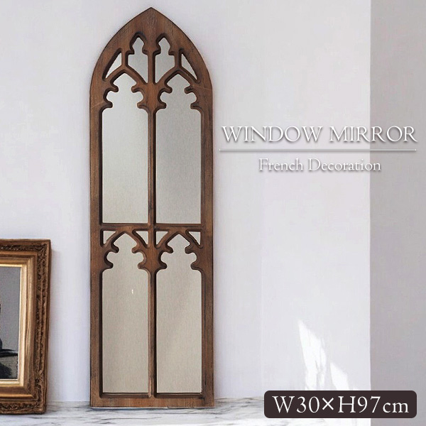 フレンチシャビー ウィンドウミラー 壁掛け鏡（ホワイト）｜Y-KAGU