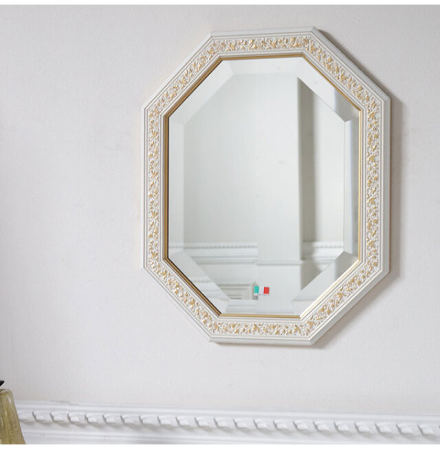 イタリア製 ウォールミラー ホワイトリーフ 壁掛け鏡 38×48cm