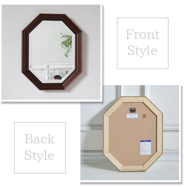 イタリア製 八角形 ウォールミラー(壁掛け鏡) ウッド 38×48cm