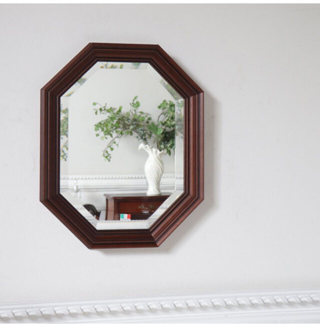 イタリア製 八角形 ウォールミラー(壁掛け鏡) ウッド 38×48cm