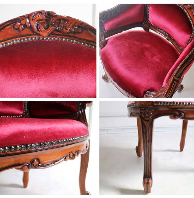 輸入家具 1人掛けソファ 木製 ベネシア ベロアレッド 1Pソファ アーム