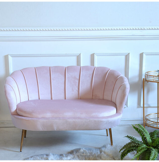 輸入家具 シェルソファ 2P ピンク 貝殻ソファ 二人掛け おしゃれ 椅子