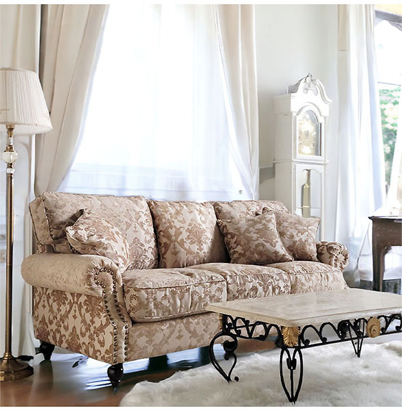 輸入家具 フェザークッションソファ 三人掛け ゴールドベージュ