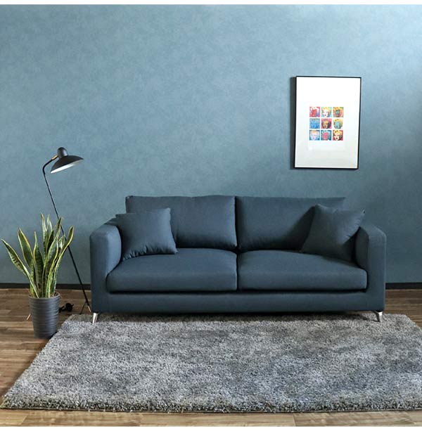 輸入家具 3人掛け ソファ ローバックソファ ミゼル ネイビー ゆったり