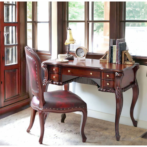 デスク 机 100cm 猫脚 おしゃれ 輸入家具 ブラウン アンティーク調 ｜Y