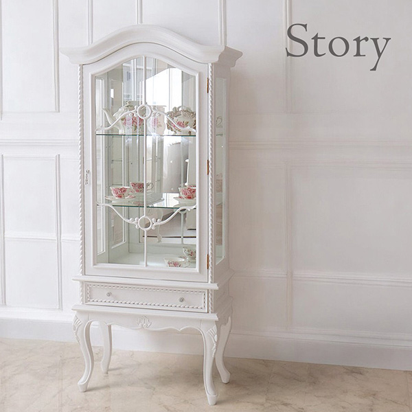 デラックスショーケース 輸入家具 猫脚 飾り棚 姫系 おしゃれ 白家具