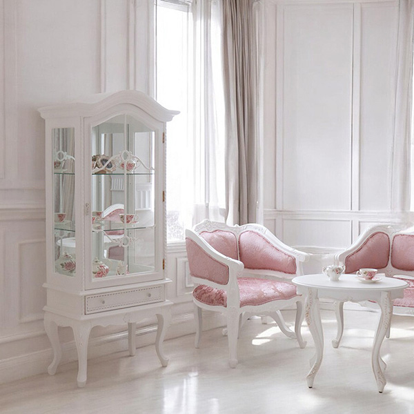 デラックスショーケース 輸入家具 猫脚 飾り棚 姫系 おしゃれ 白家具