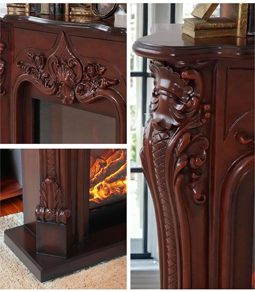 アンティーク調 マントルピース（フェイクファイヤー付）ホワイト 暖炉