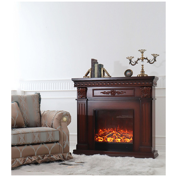 アンティーク調 マントルピース（フェイクファイヤー付）ホワイト 暖炉