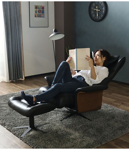 高級 本革 パーソナルチェア ソファ リクライニング オットマン付き