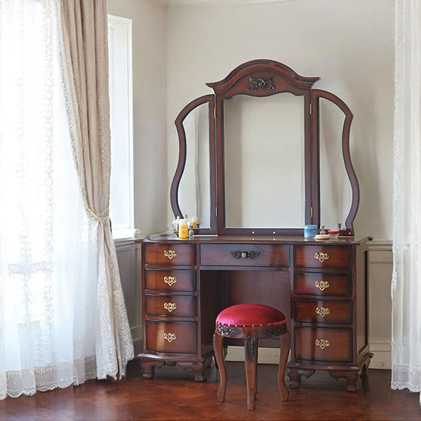 ドレッサー おしゃれ 完成品 収納 三面鏡 アンティーク調 輸入家具