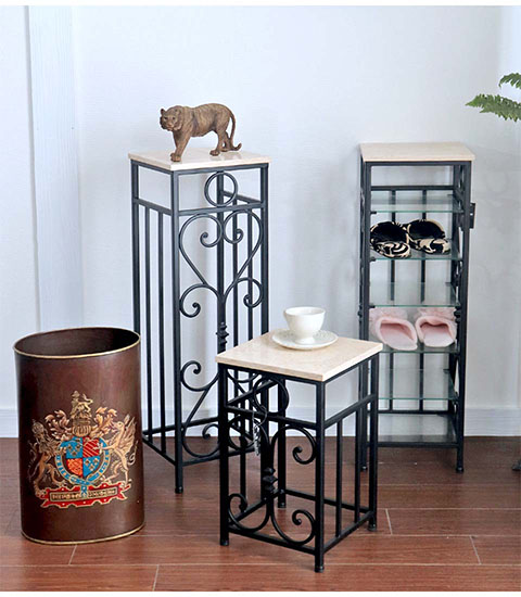 アンティーク調 大理石使用 アイアンサイドテーブル 花台 フラワー