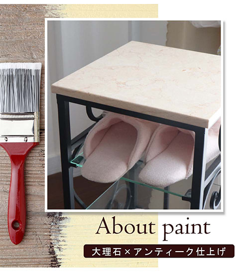 アンティーク調 おしゃれなアイアンスリッパラック ガラスラック｜Y