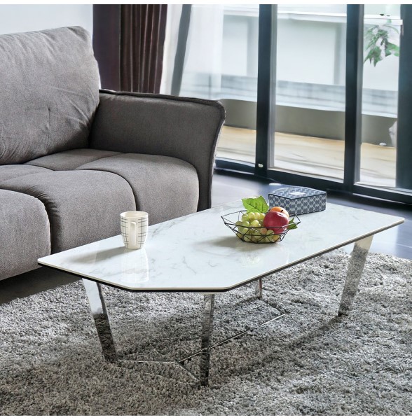 大理石柄センターテーブル ホワイト 幅120cm HOBANG｜モダン家具
