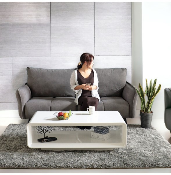 曲線センターテーブル 幅120cm ホワイト フルグロス HOBANG｜モダン