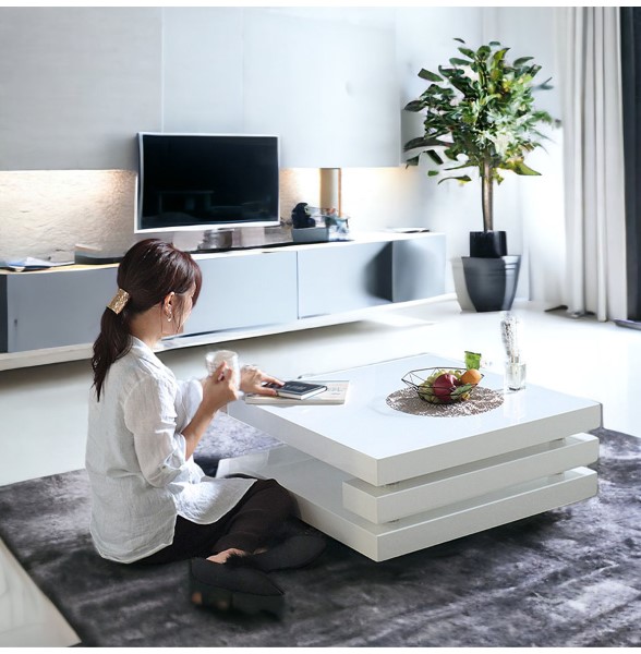 センターテーブル 幅80×奥行80cm ホワイト HOBANG｜モダン家具