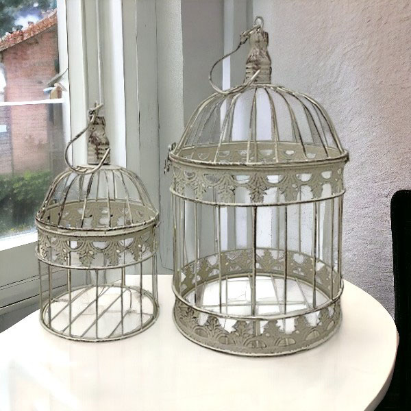 ガーデンインテリア バードゲージ2個セット（シャビーホワイト）｜Y