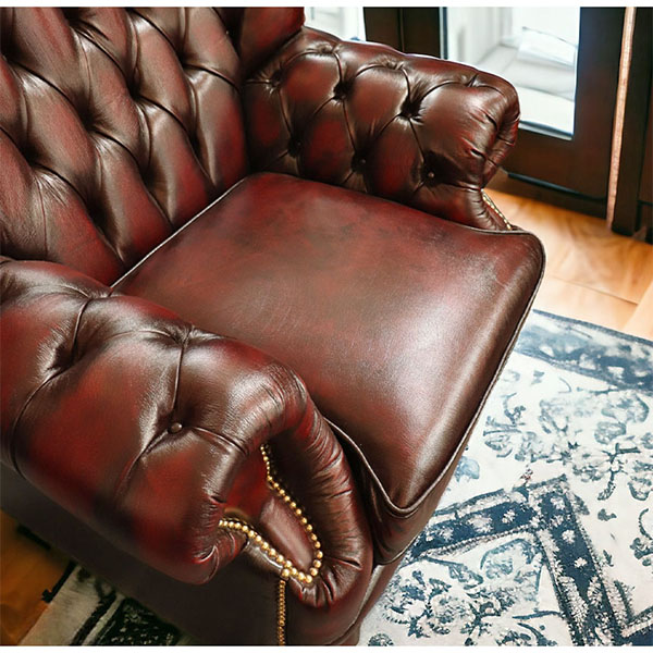 本革使用 チェスターフィールド 1人掛けソファ (1Pソファ) （ブラウン