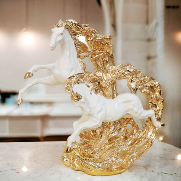 風水・開運インテリア・跳ね馬の置物（立ち馬） 2頭 （ホワイト） 動物