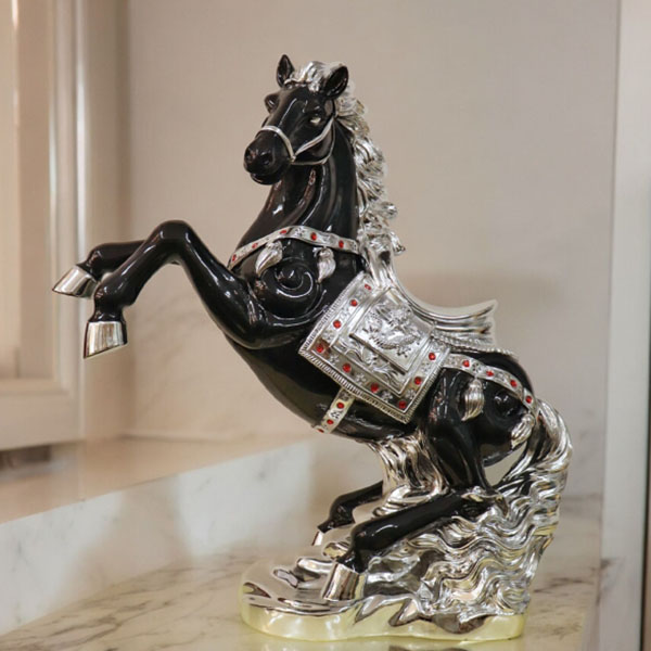 風水・開運インテリア・跳ね馬の置物（立ち馬） Lサイズ （ブラック