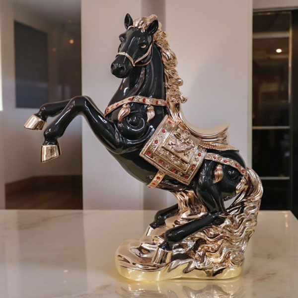 風水・開運インテリア・跳ね馬の置物（立ち馬） Lサイズ （ブラック