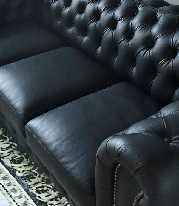 輸入家具 チェスターフィールド ソファ 3人掛け ブラックレザー