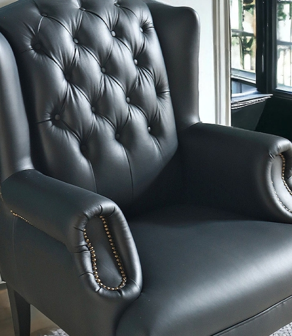 輸入家具 チェスターフィールド 1人掛け ソファ ブラックレザー 1P