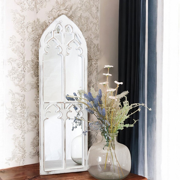 フレンチシャビー ウィンドウミラー 壁掛け鏡（ホワイト）｜Y-KAGU