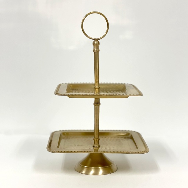 全2色】 真鍮製 アンティーク調 スクエアトレイ(2段) ディスプレイ