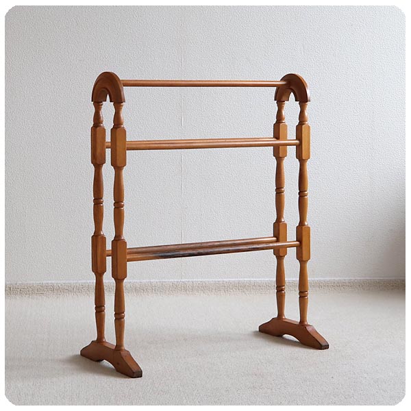 イギリス アンティーク タオルハンガー 木製 リネンラック カントリー