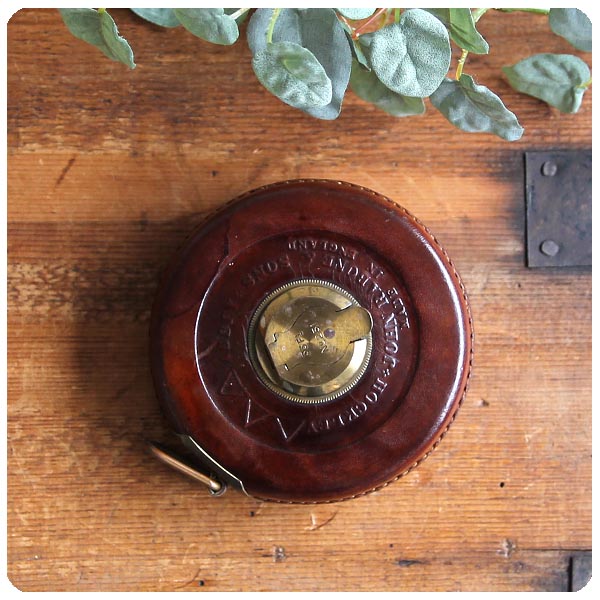 イギリス アンティーク メジャー/革製ケース/巻尺/真鍮/レザー