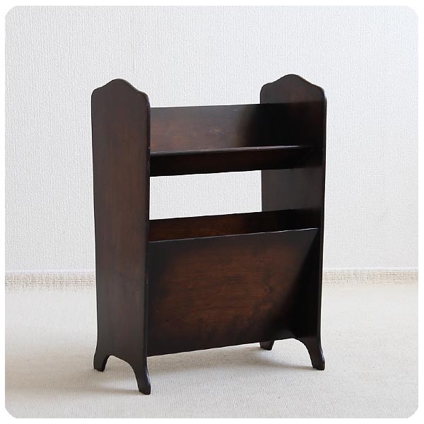 イギリス アンティーク ブックラック付きマガジンラック 本棚 木製