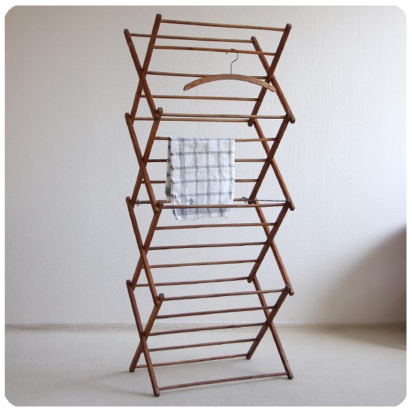 イギリス アンティーク 折りたたみタオルハンガー/木製/物干し