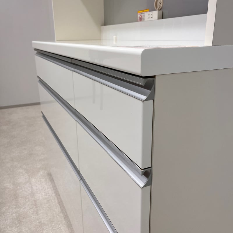 Pamouna 食器棚 120cm パールホワイト 全扉、引き出しサイレント