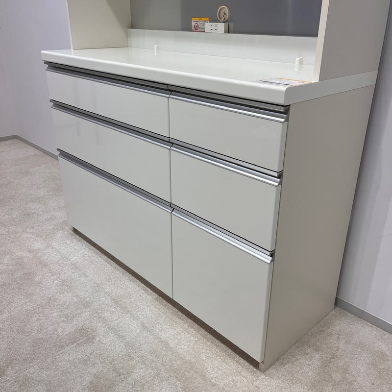 Pamouna 食器棚 120cm パールホワイト 全扉、引き出しサイレント