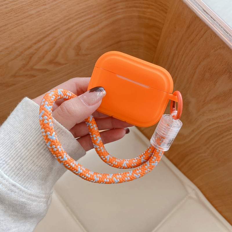 オレンジ AirpodsPro3/4ケース ストラップ付 Airpods3/Pro2ケース