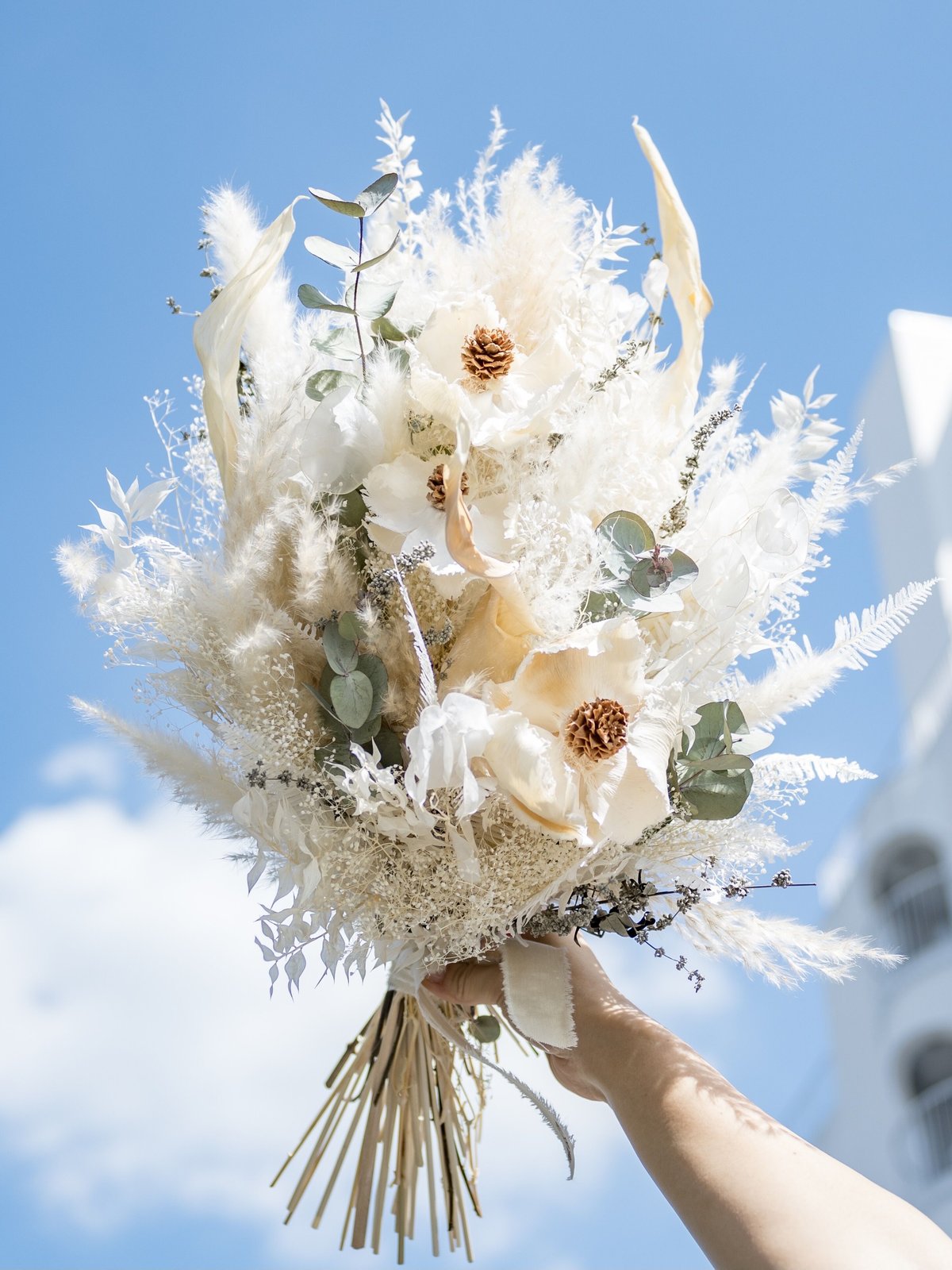 おまかせ】ホワイトグリーン系ドライフラワーブーケ（ウェディング