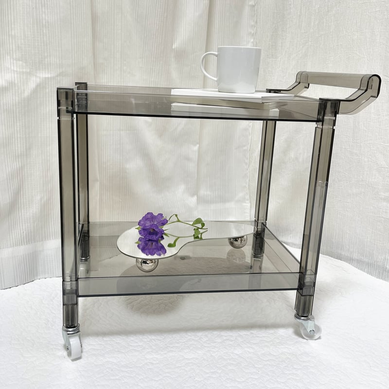 即納】#クリアカラー 二段 収納 ラック ワゴン 全2色 サイドテーブル