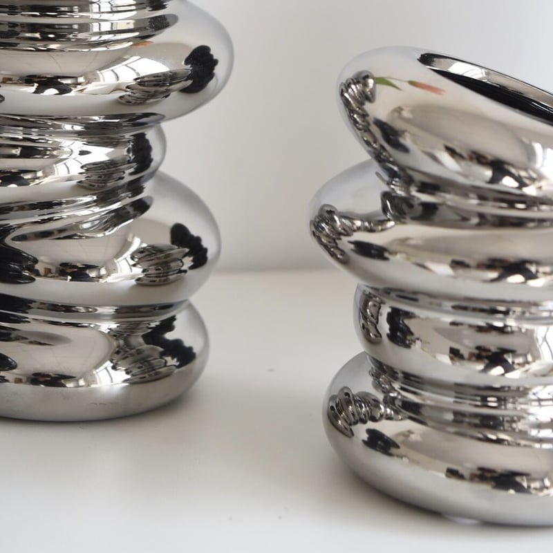 シルバーカラー セラミック フラワーベース 全2種 花瓶 | 70PARK