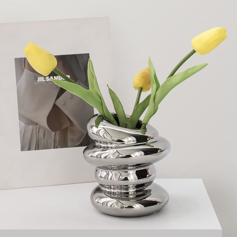 シルバーカラー セラミック フラワーベース 全2種 花瓶 | 70PARK