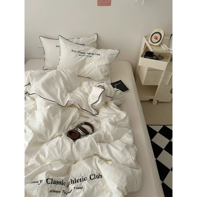 無地 パイピング レタリング 布団カバーセット 全4色 ベッドカバー